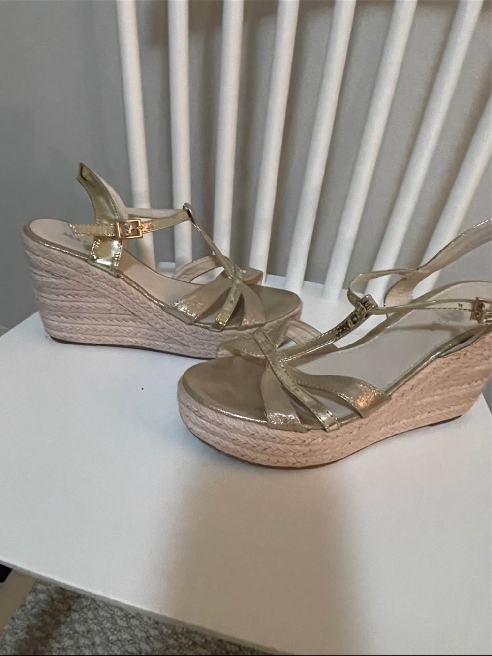 Metallic Gold Wedge Sandals for Women - Espadrille Platform